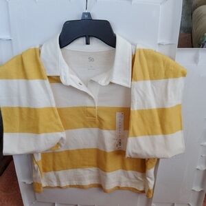 SO  Polo Shirt in Yellow and White Stripes Cute With Pair Of Shorts Or Jeans
